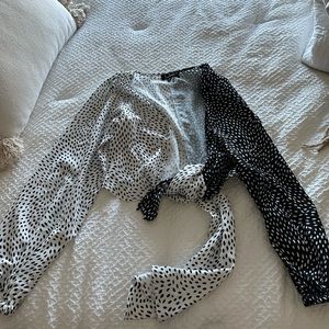 Black and White Wrap Top